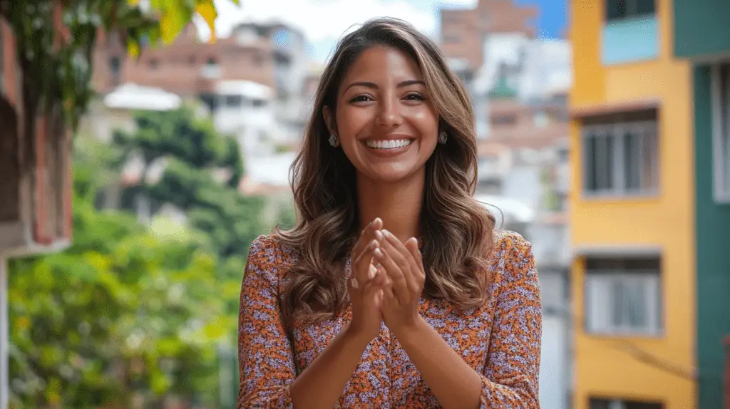 A real estate agent clapping her hands being happy about streamline content.