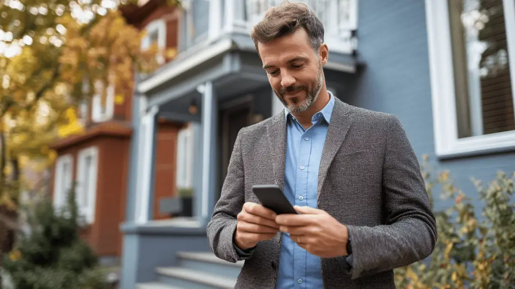 A Real-Estate Agent working on his Social Media on his phone.