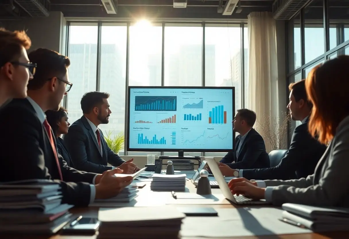 A team of lawyers analysing their SEO performance in their office.