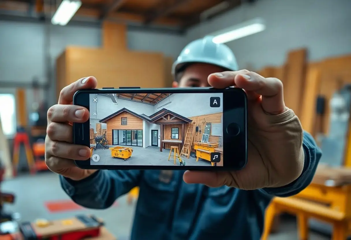 A tradesman creating an Instagram Story on his mobile phone.