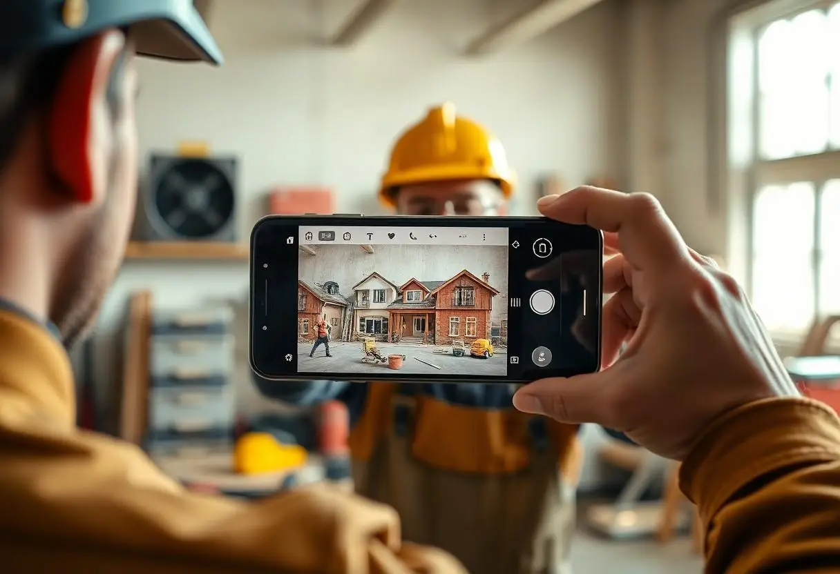 A trade business owner recording an Instagram Story on a job site.