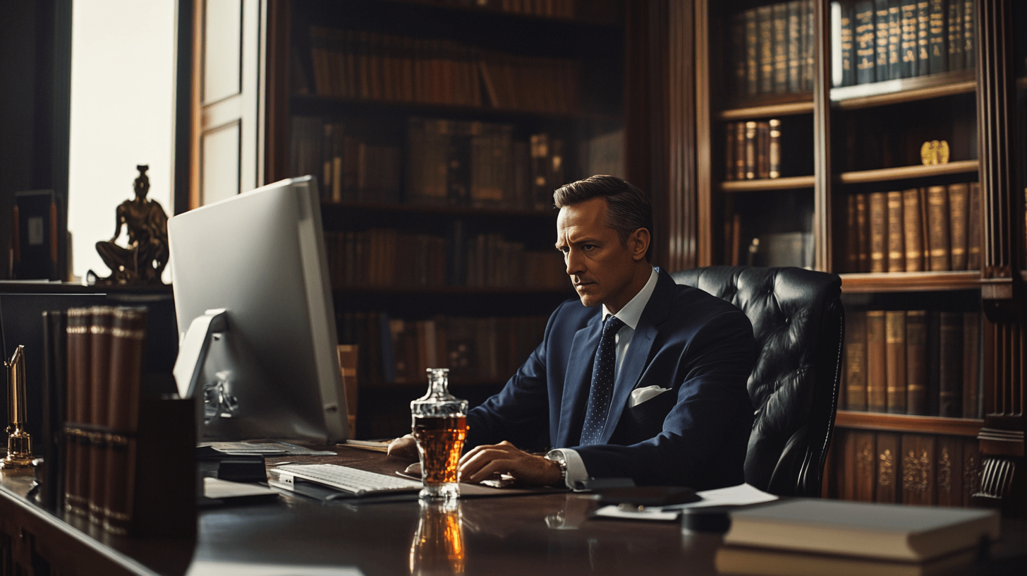 A commercial lawyer in his office working on his SEO in St Kilda, Melbourne.