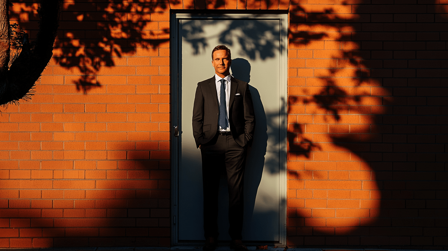 A commercial lawyer standing on the street in Carlton, Melbourne.