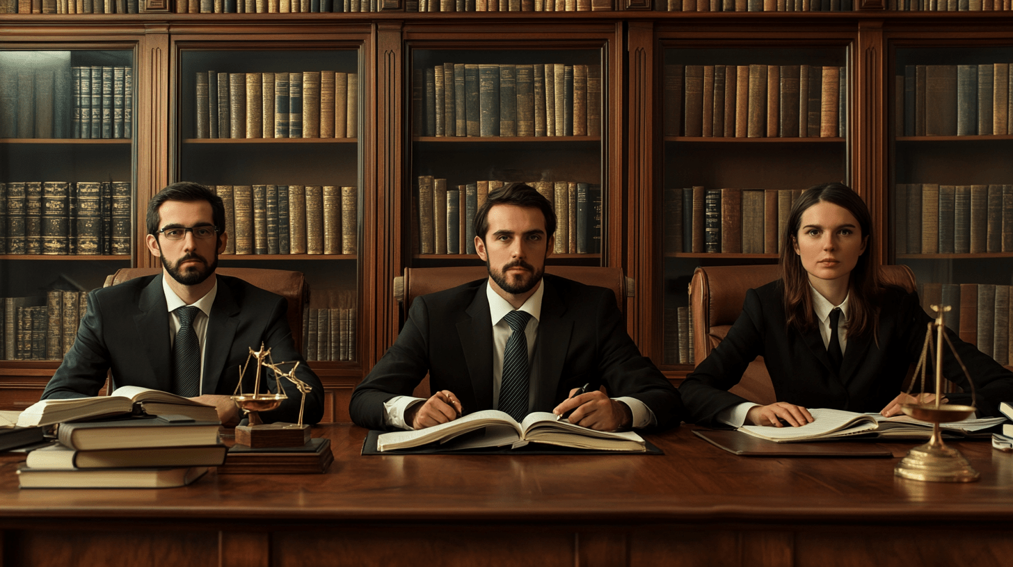 Three commercial lawyers in their office in Bankstown, Sydney.