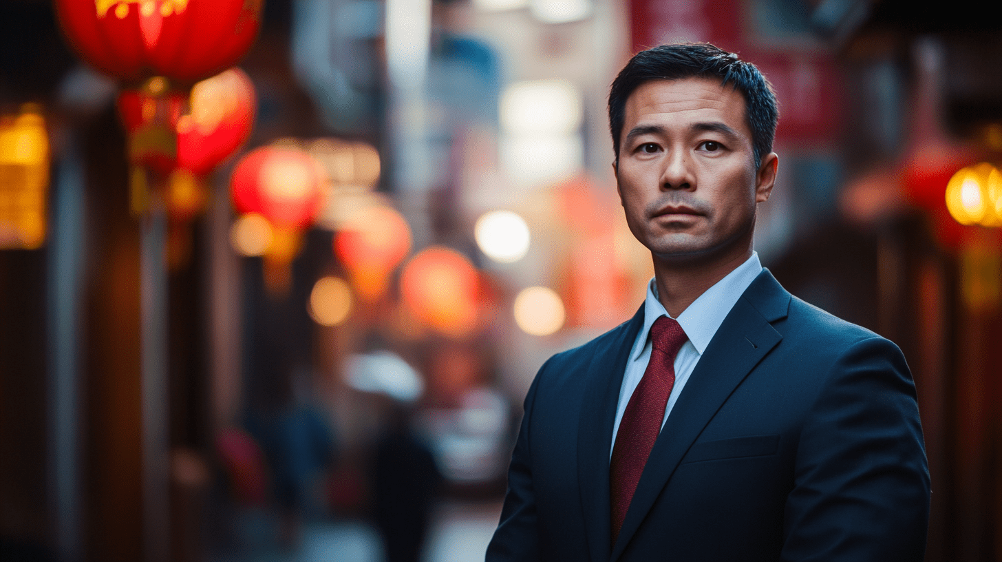 A commercial lawyer standing in Chinatown in Burwood, Sydney.