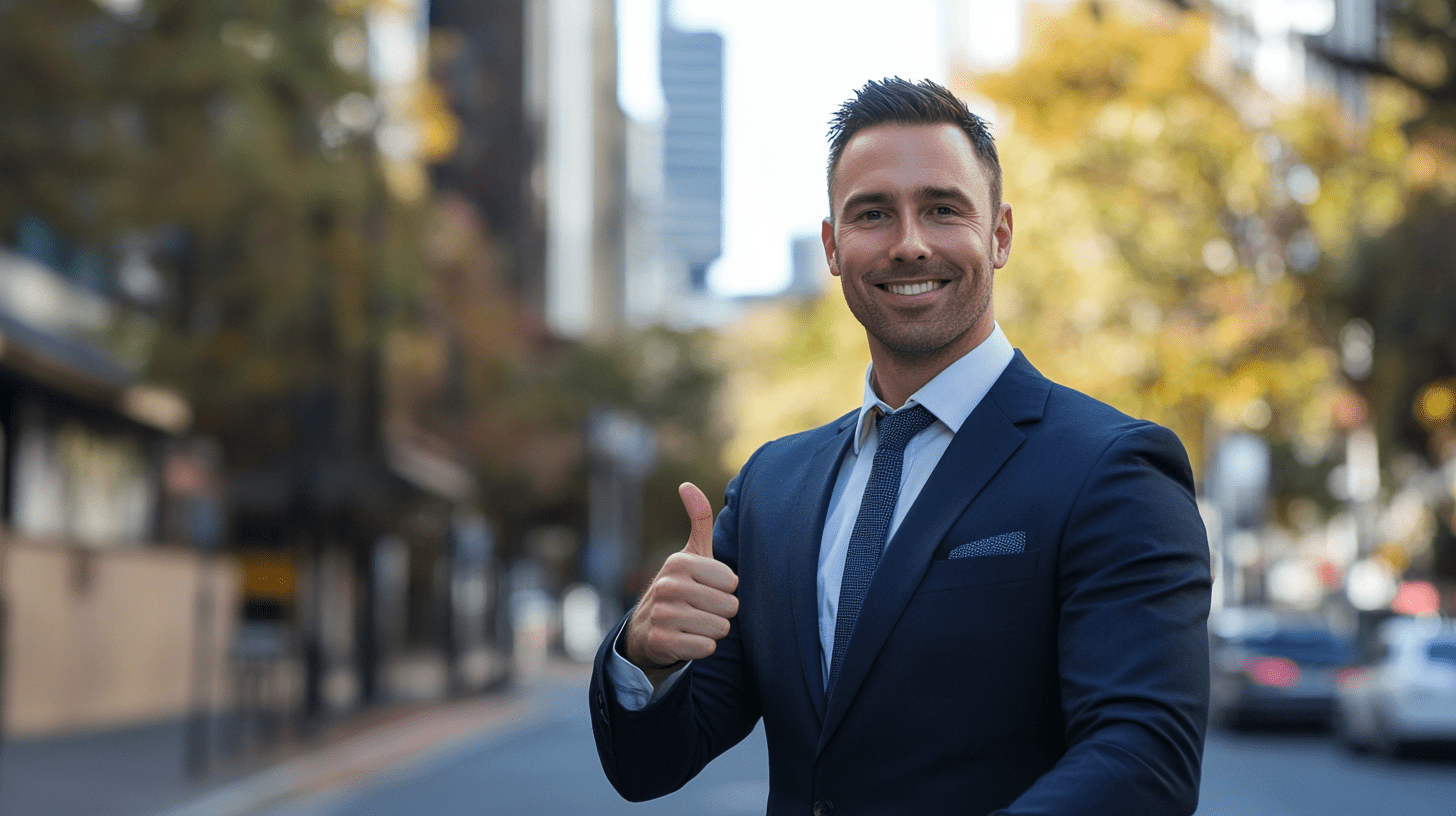 A commercial lawyer standing in the street in Hurstville, Sydney.