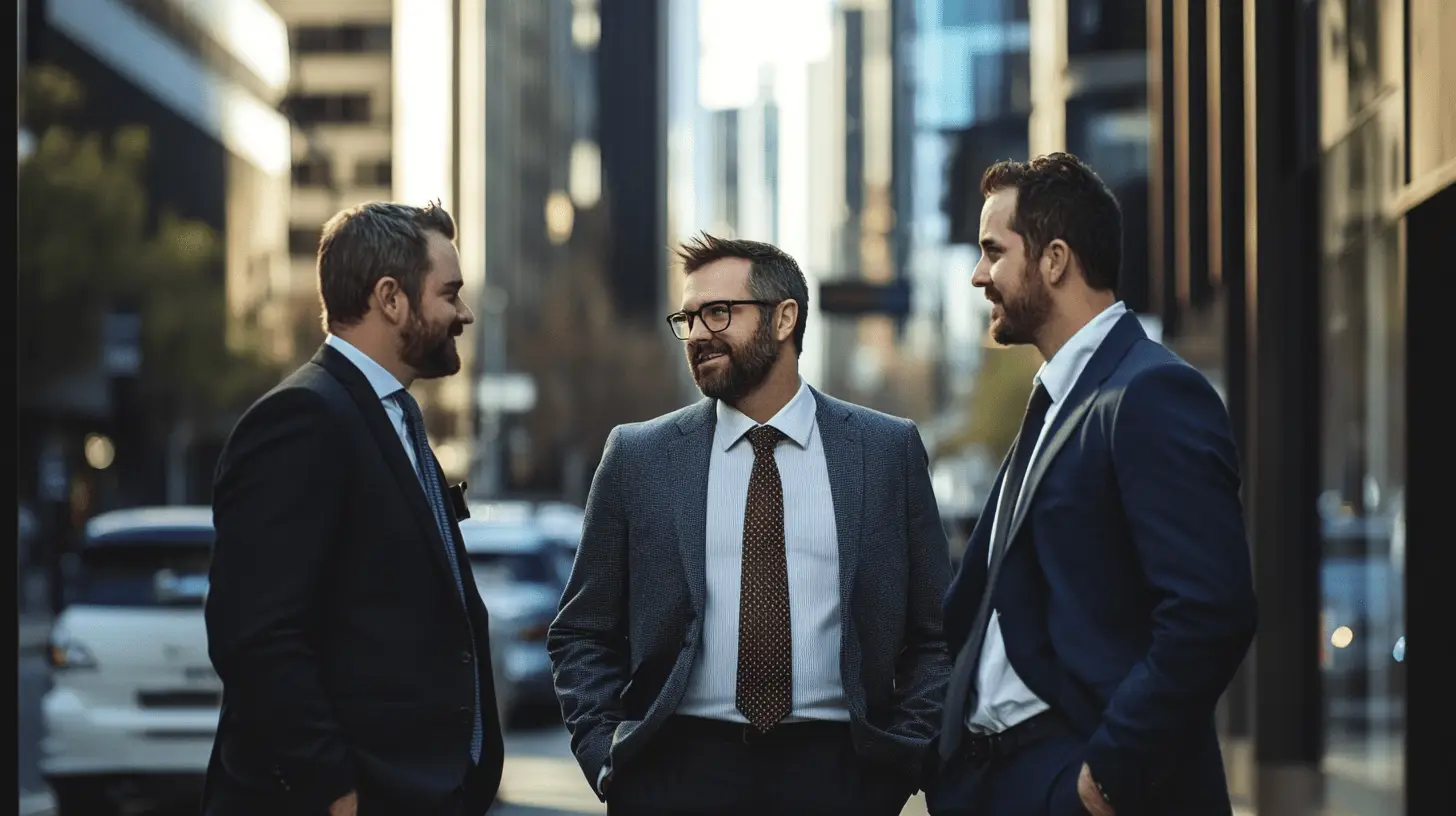 Three commercial lawyers standing in the middle of the Sydney CBD.