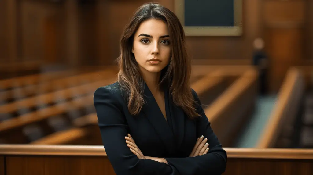 A criminal defense attorney standing in a courtroom in Sydney CBD.