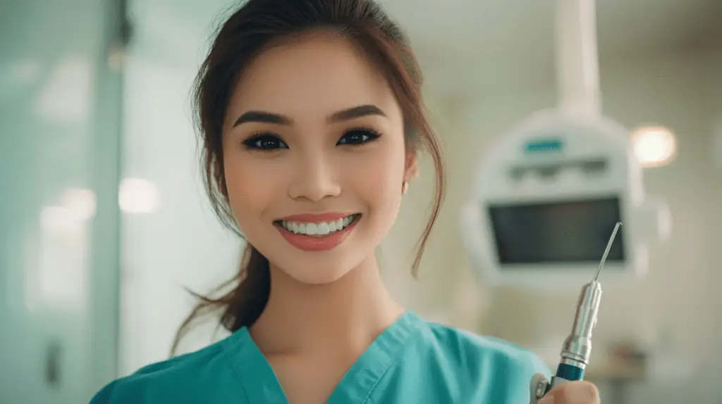 A female dentist in her dental clinic.