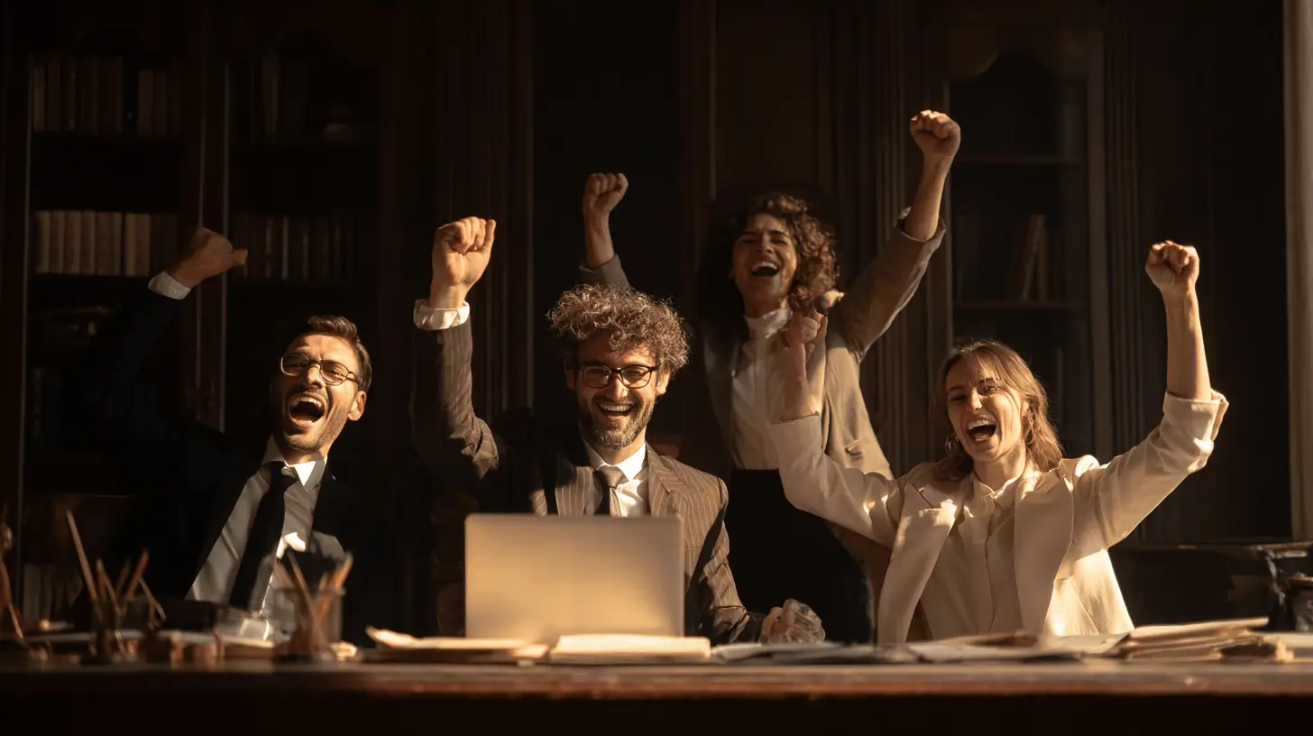 A team of lawyers celebrating SEO success in Sydney.