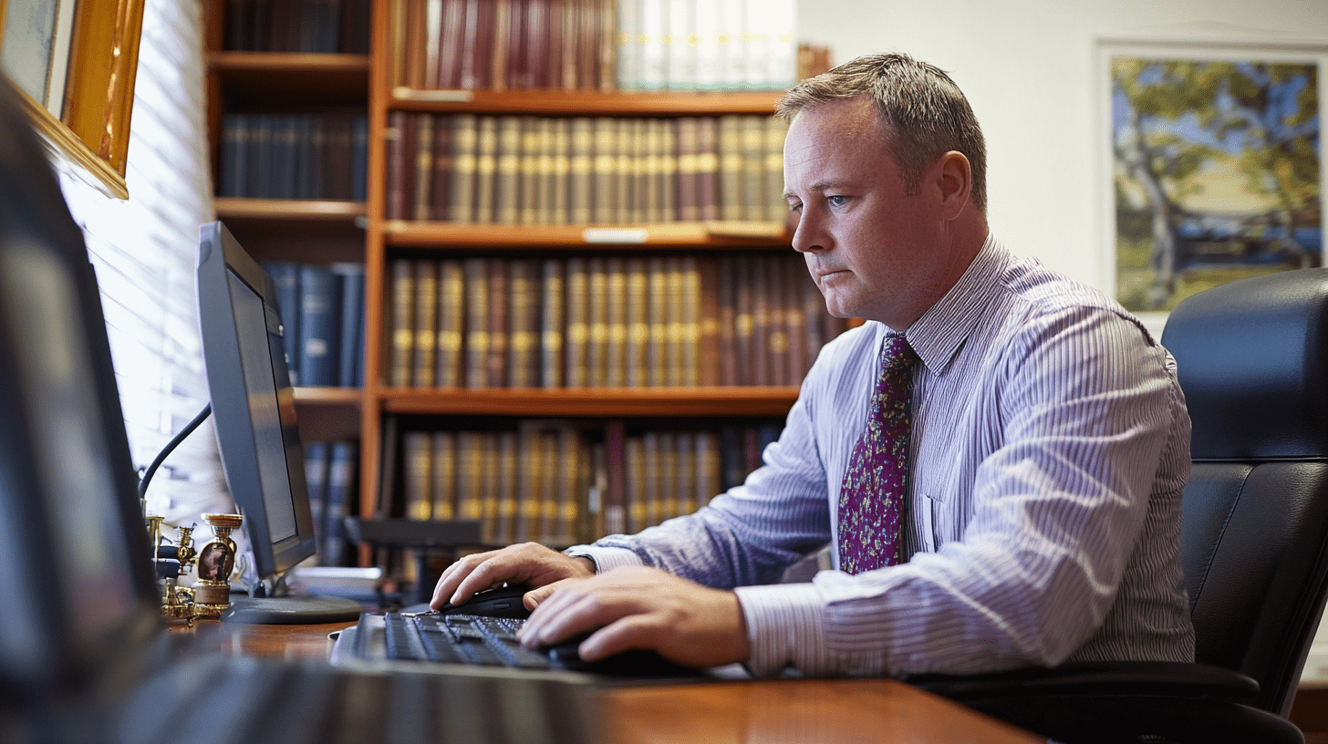 A lawyer in his office working on his SEO in Albury-Wodonga.