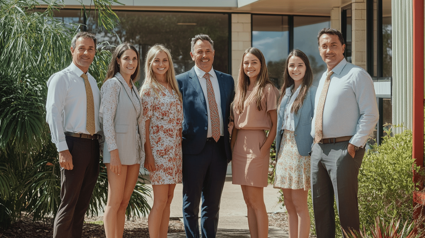 A team of lawyers standing outside their office in Bundaberg.