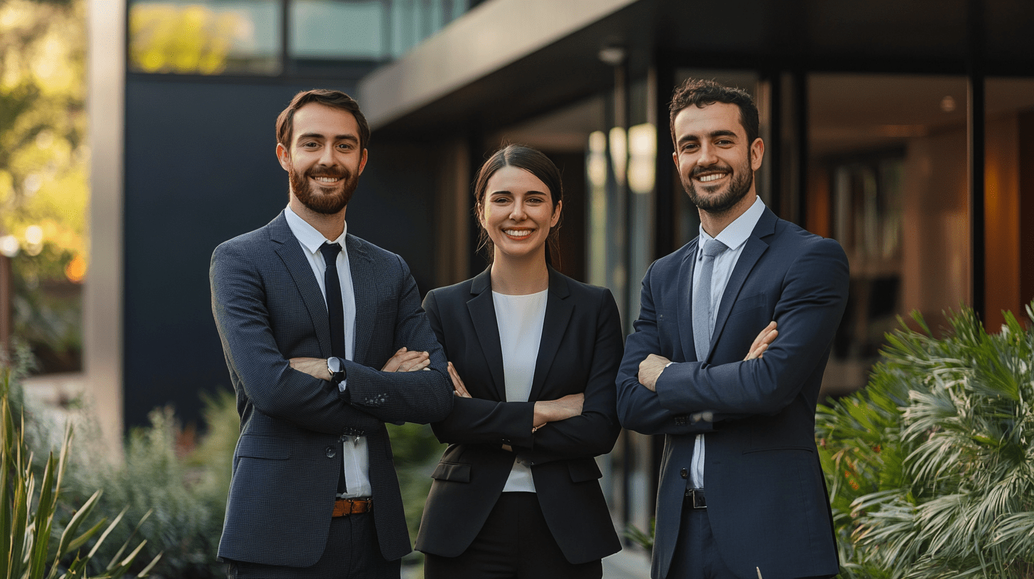 Three lawyers standing outside their office in Coffs Harbour.