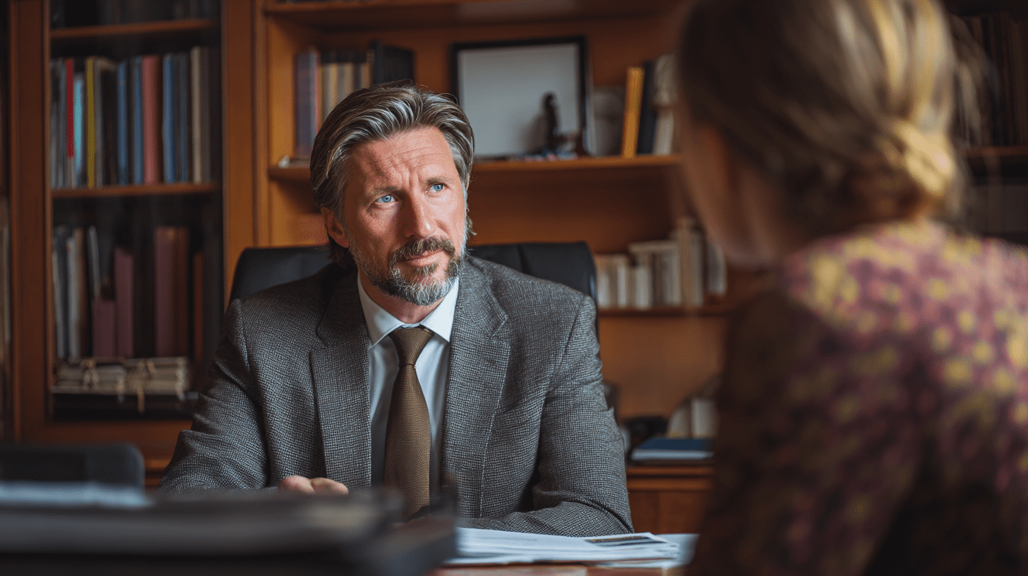 A personal injury lawyer talking to a client in Castle Hill, Sydney.