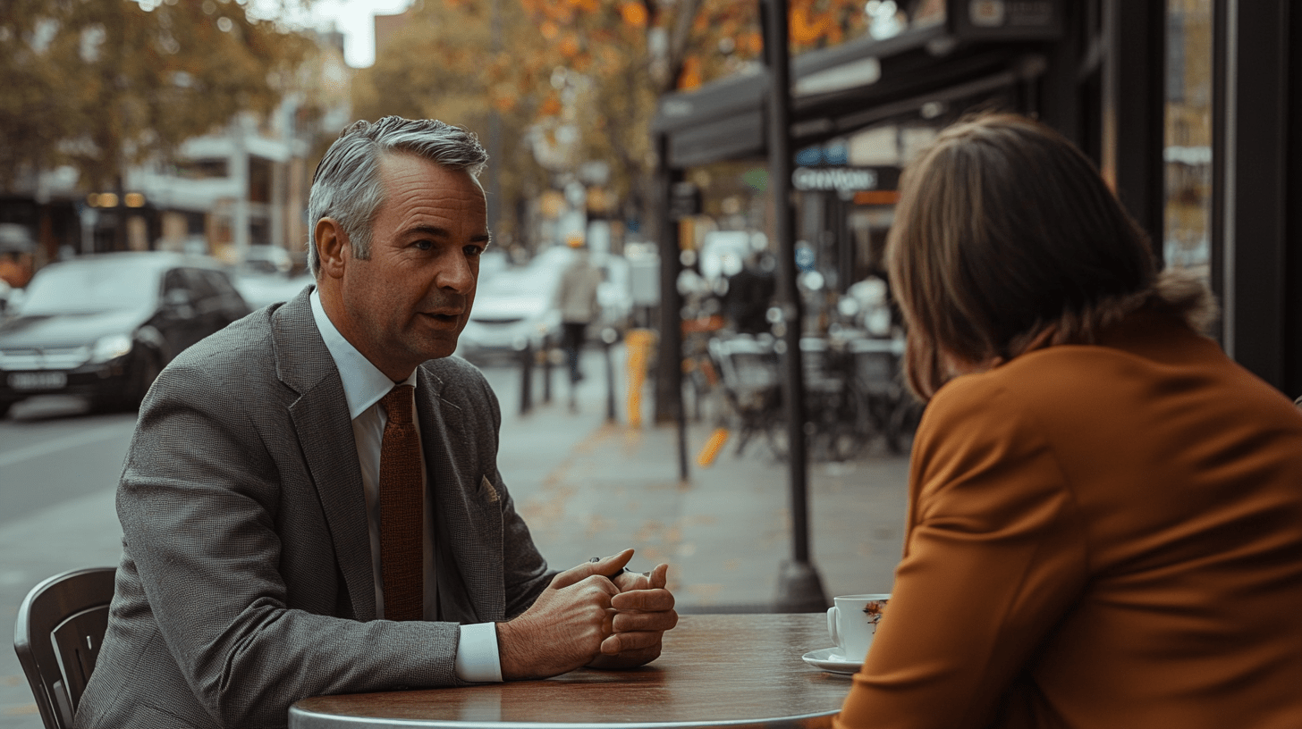 A personal injury lawyer talking to a client in Caulfield, Melbourne.
