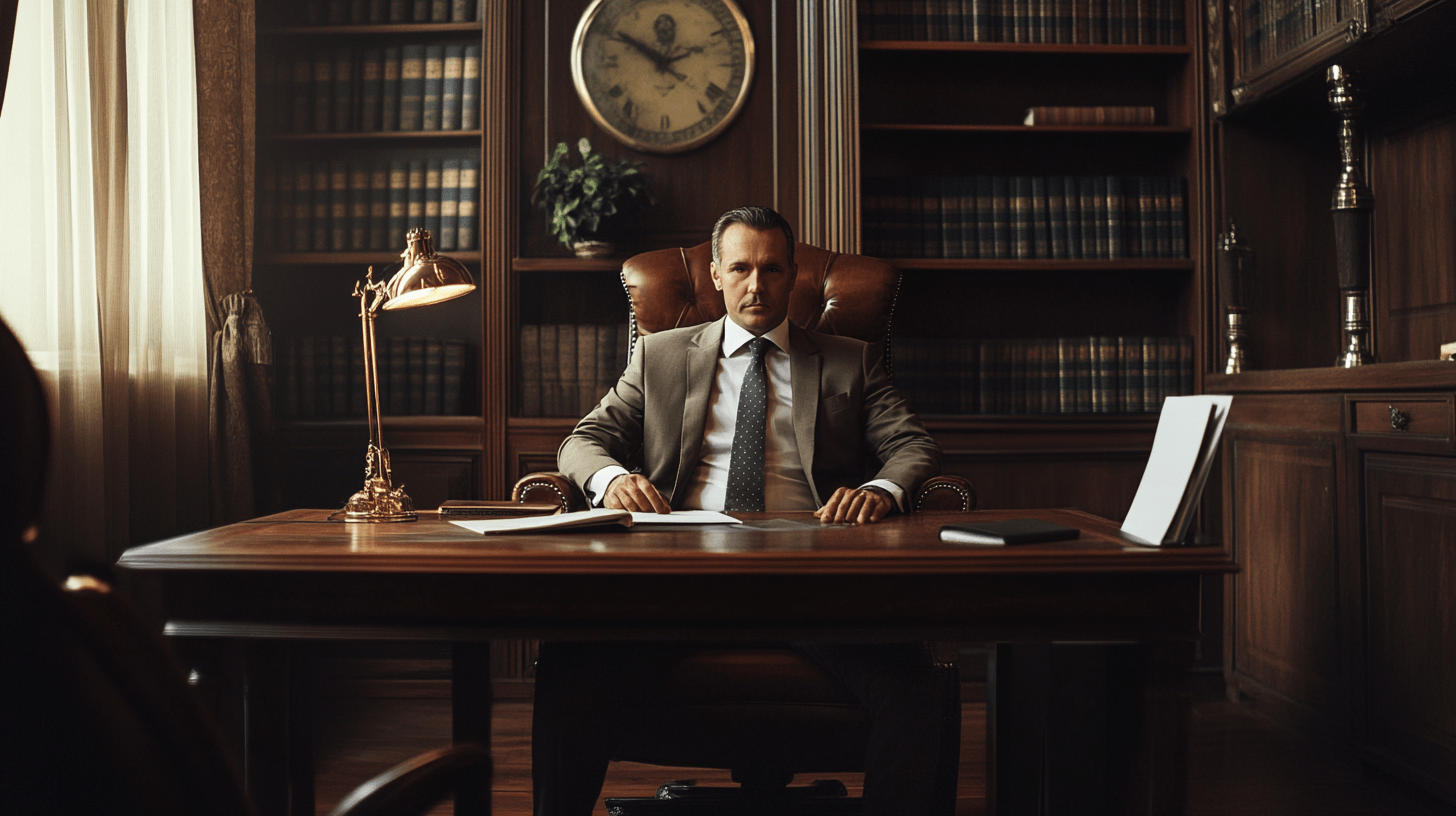 A personal injury lawyer sitting in his office in South Melbourne.