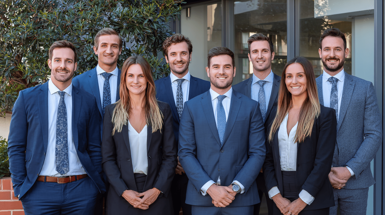 A team of personal injury lawyers outside their office in Strathfield.