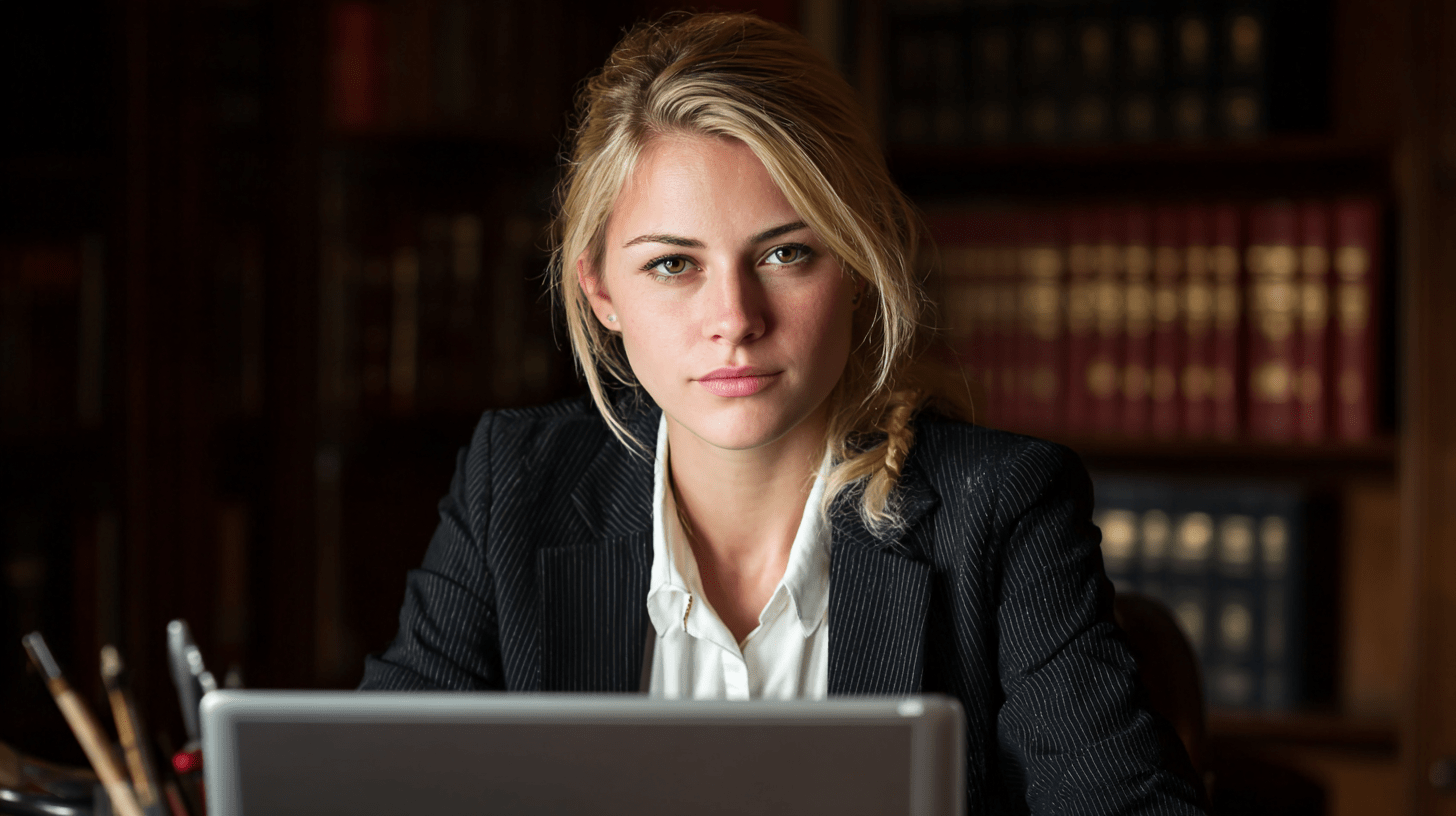 A Personal Injury Lawyer sitting at her desk and doing SEO keyword research.
