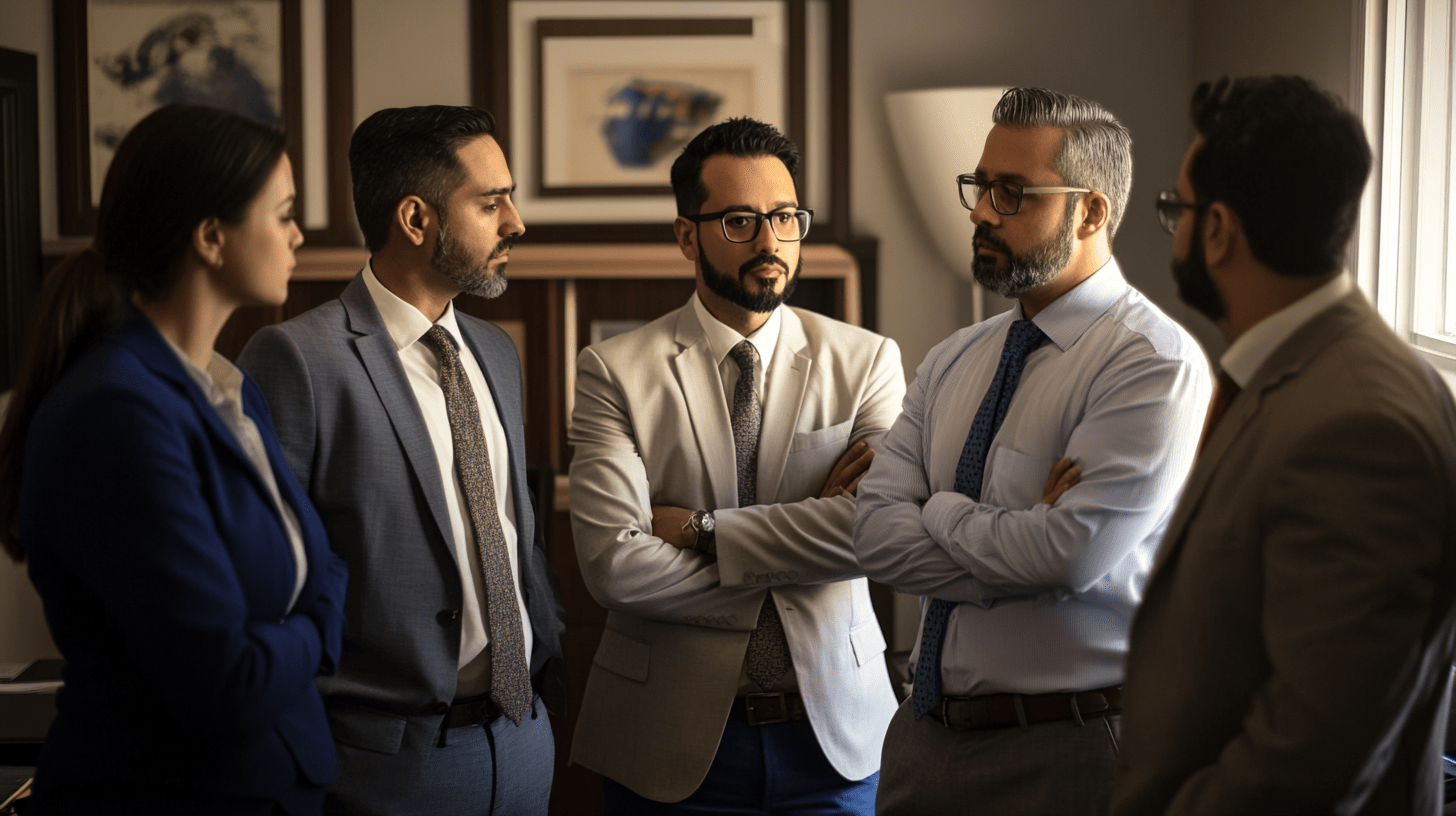 A group of personal injury lawyers discussing SEO in their office in Melbourne.