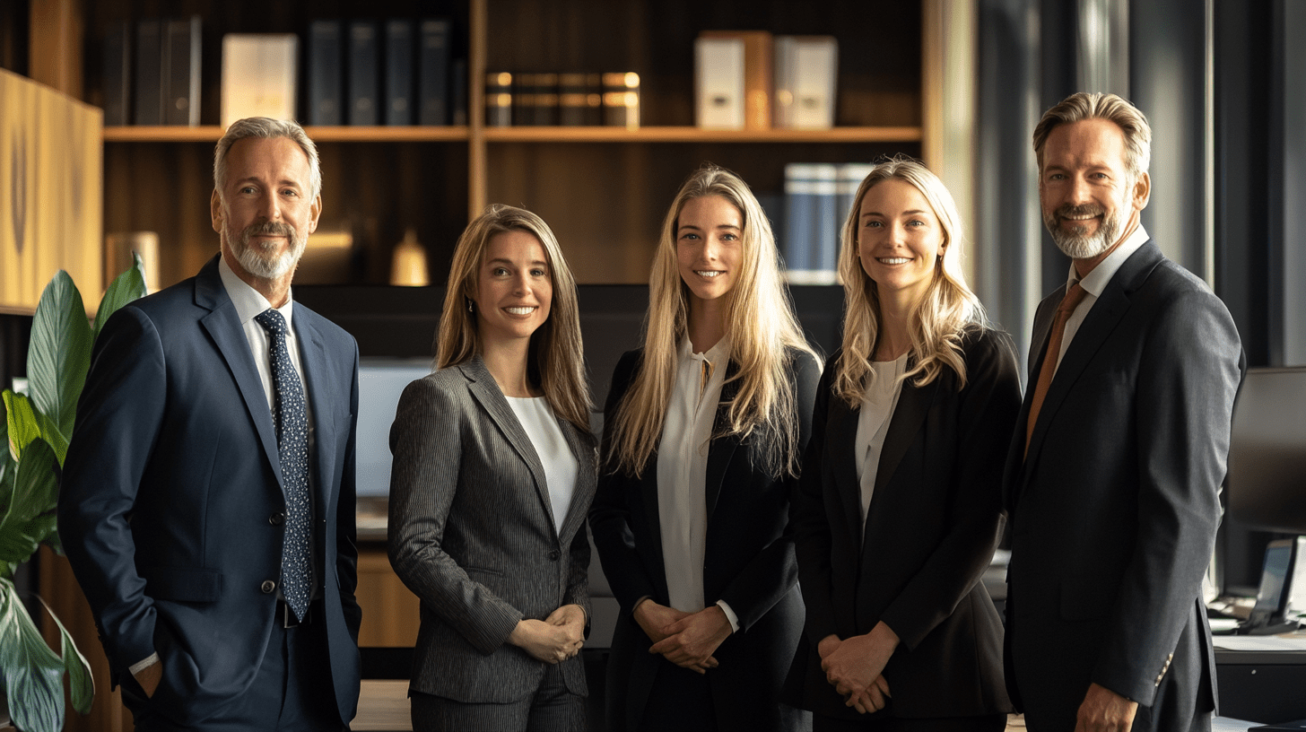 A team of personal injury lawyers standing in their office in Melbourne.