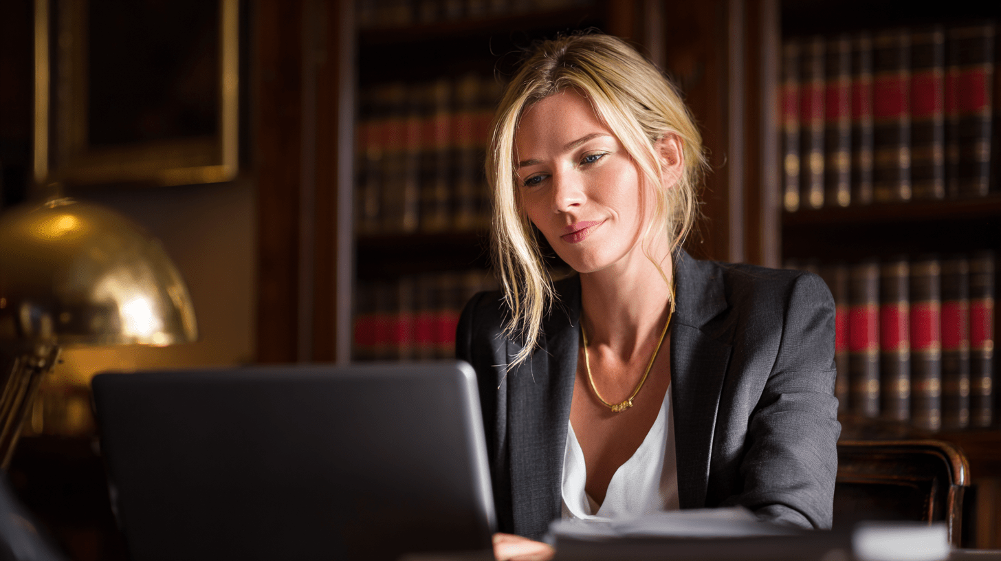 A Personal Injury Lawyer in her office and working on her SEO.