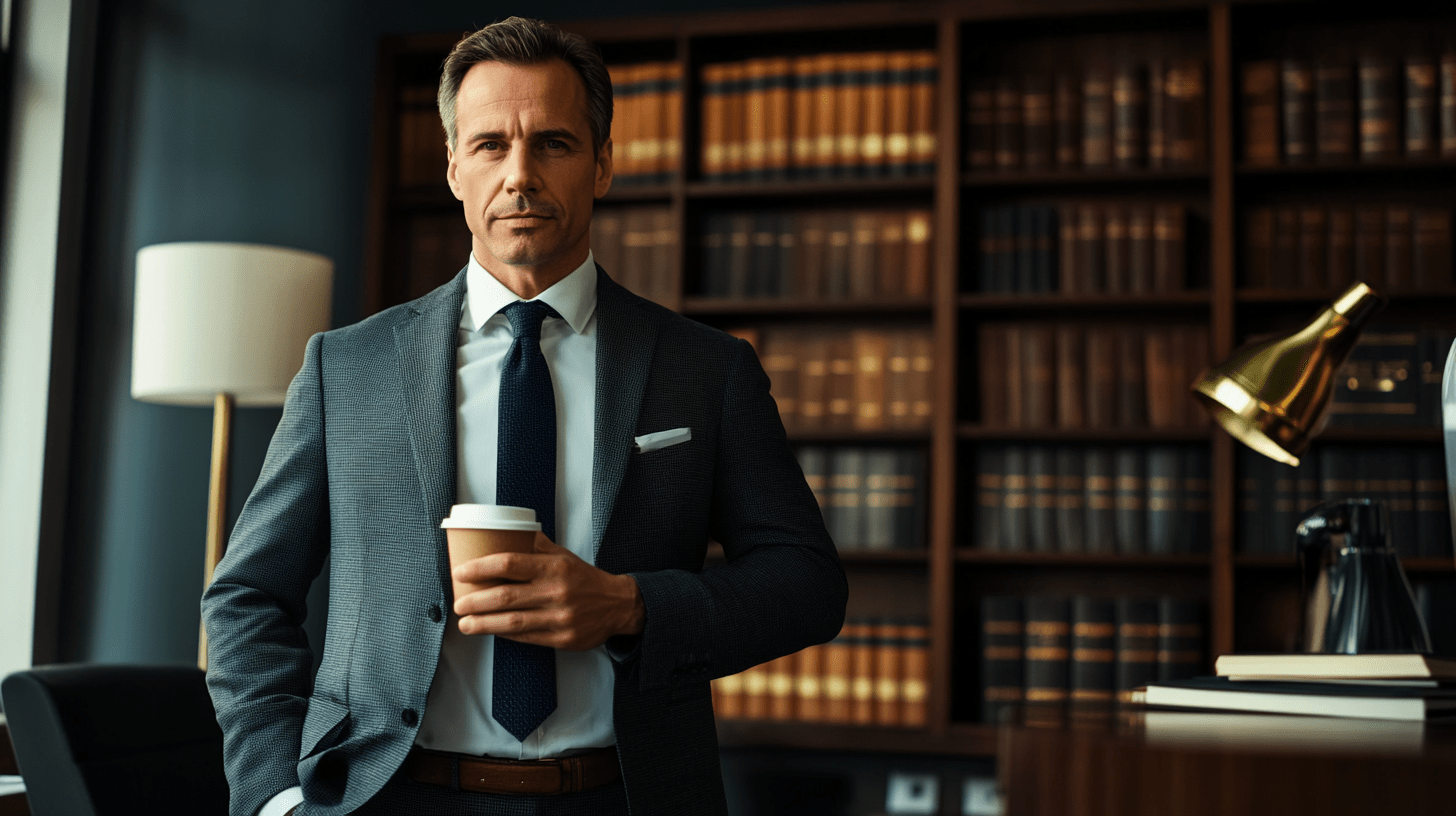 A personal injury lawyer standing in his office in Williamstown, Melbourne.