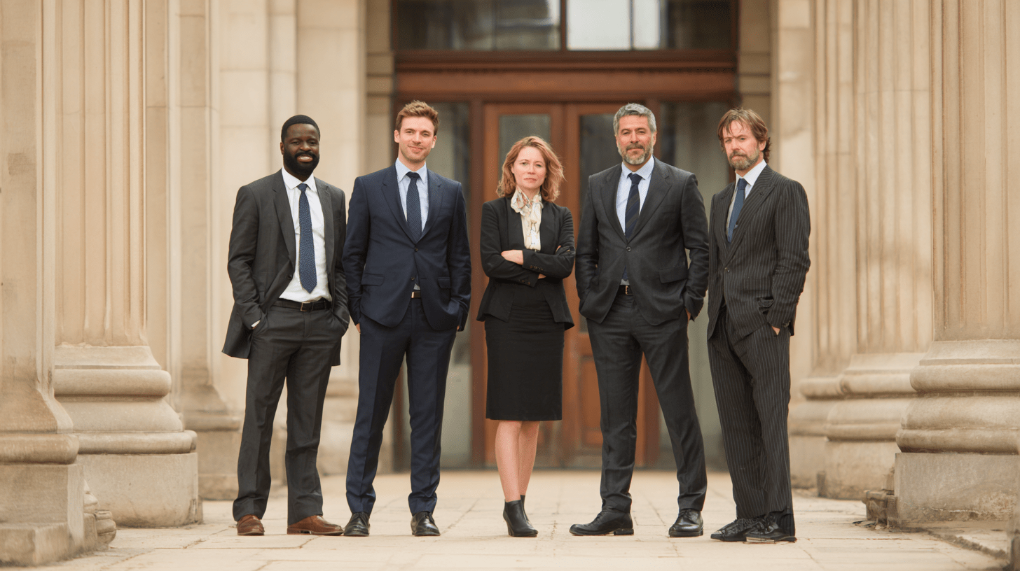A team of Personal Injury Lawyers standing outside their office.