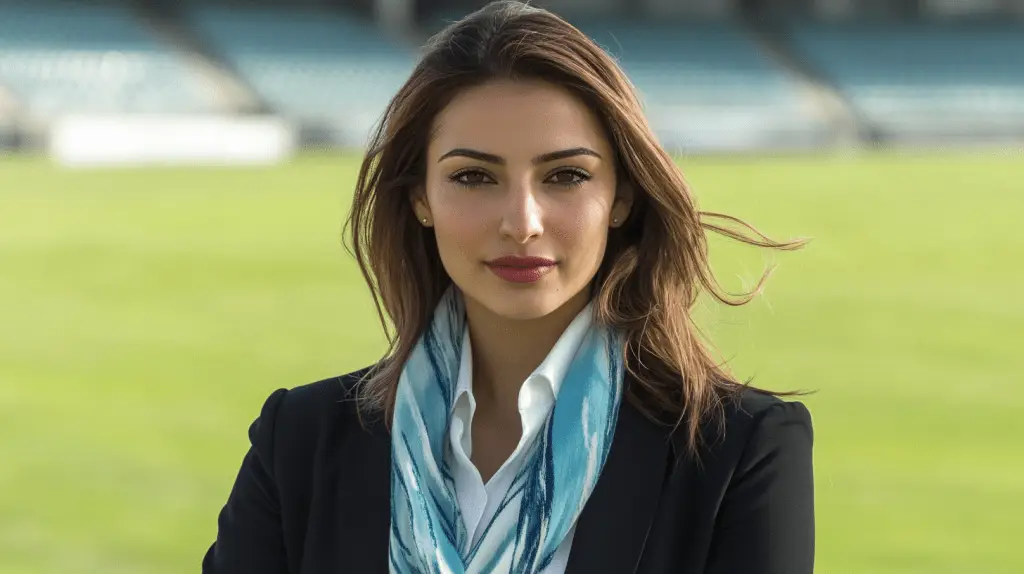 A commercial lawyer standing in the stadium at Bankstown, Sydney.