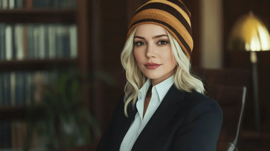 A commercial lawyer standing in her office in Hawthorn, Melbourne.