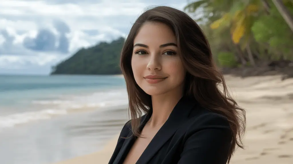 A commercial lawyer standing on the beach at Palm Cove, Cairns.