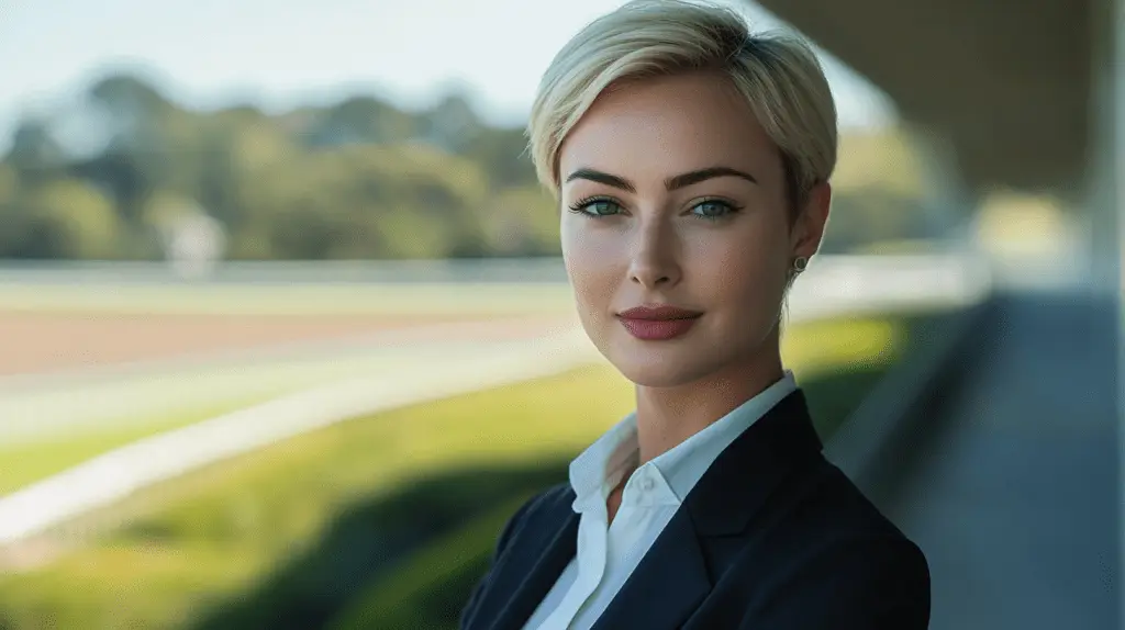 A commercial lawyer at the racetrack at Randwick, Sydney.
