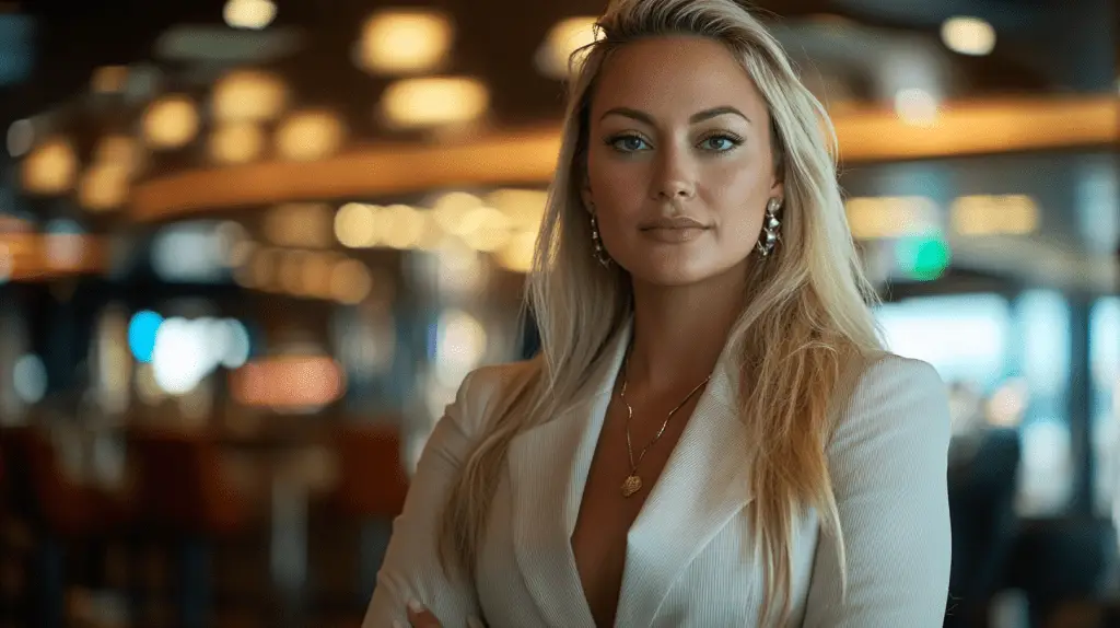 A commercial lawyer standing inside the Casino at Southbank, Melbourne.