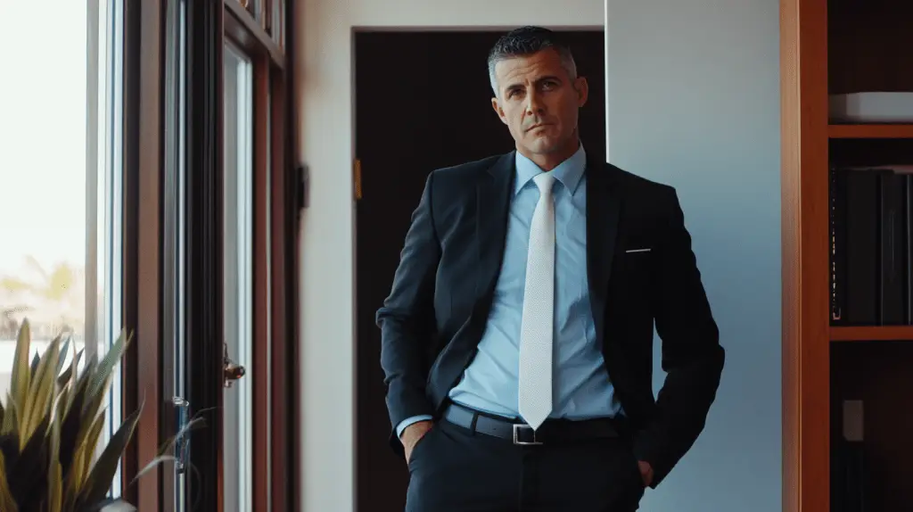 A criminal defense lawyer standing outside his office in Cronulla.