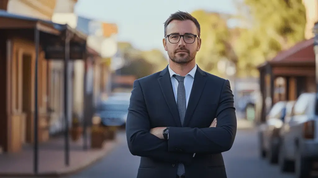 A criminal lawyer standing on the street in Ballarat Central.