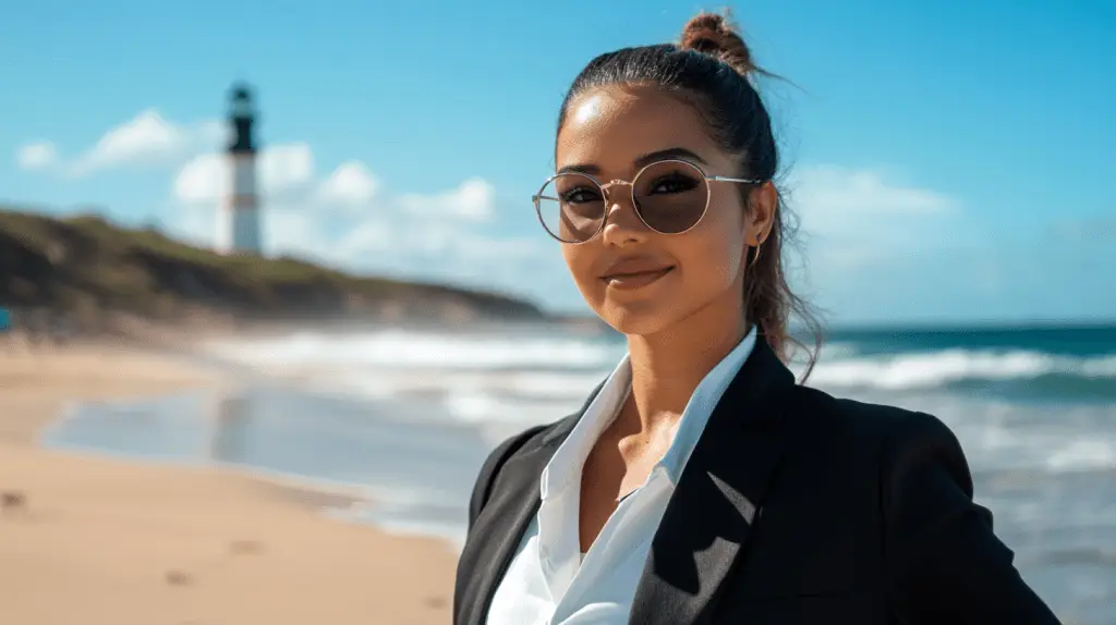 A Family Lawyer standing on the beach at Lighthouse Beach, NSW.