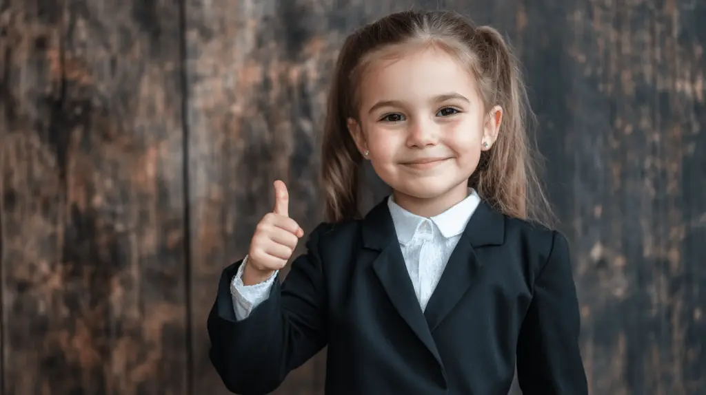 A young girl dressed up as a family lawyer in South Melbourne.