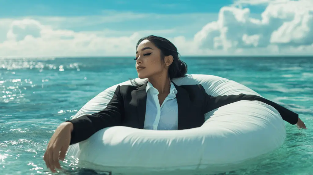 A female lawyer relaxing at the beach in the water in Mackay.
