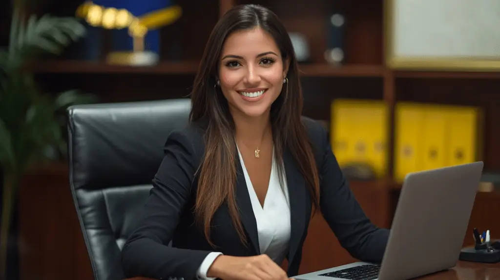 An accountant in her office working on her laptop tracking SEO metrics.