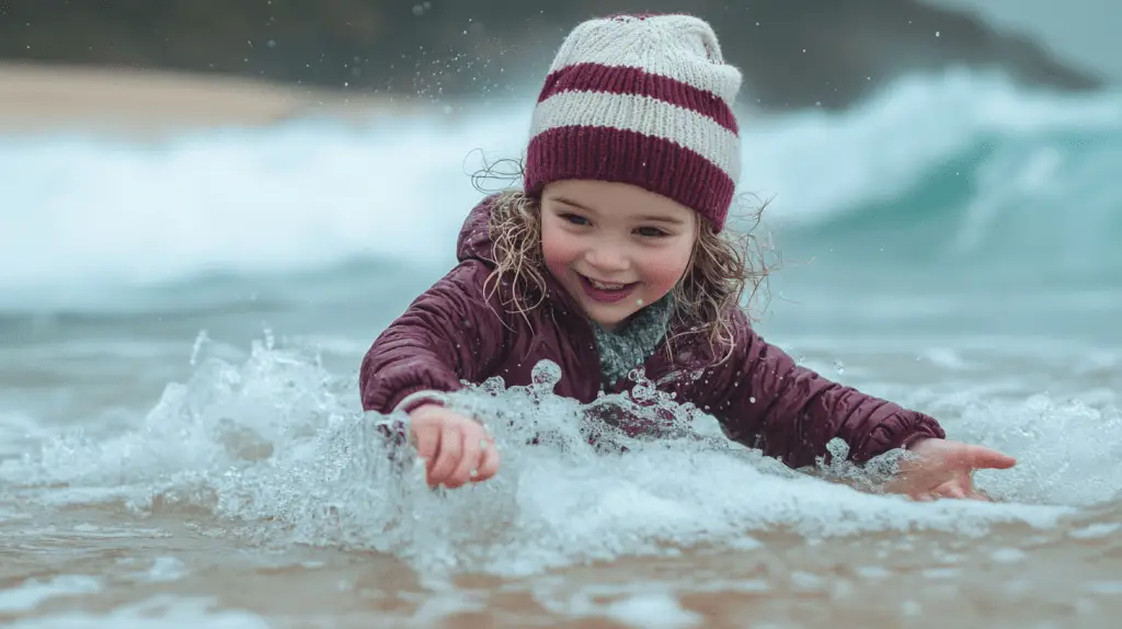 A young girl playing in the waves at the beach at Manly, Sydney.