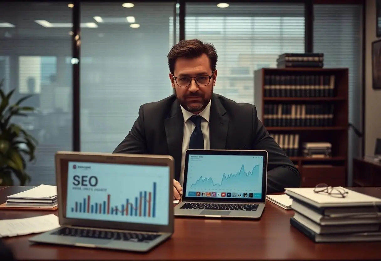 A personal injury lawyer in Chatswood, Sydney, learning about SEO in his office.