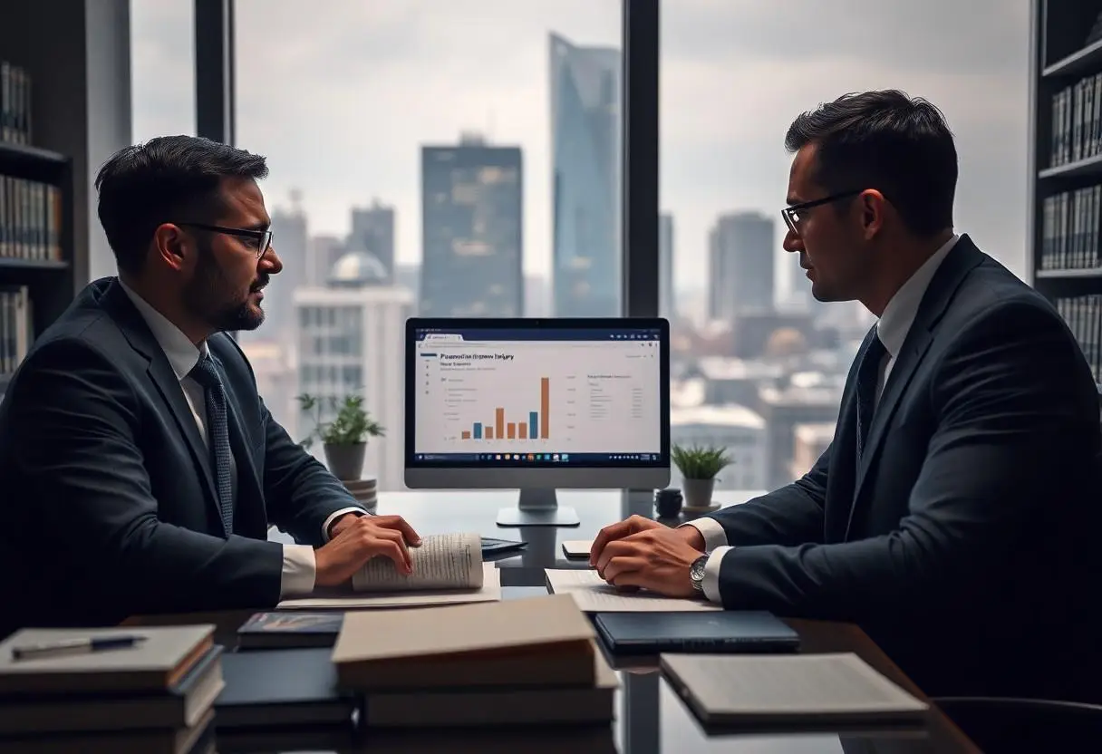 Two personal injury lawyers discussing SEO in their office in Parramatta, Sydney.