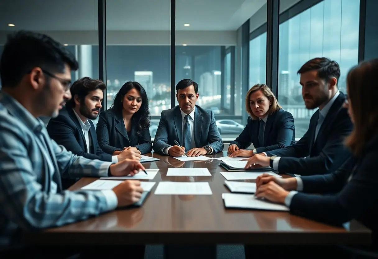 A team of criminal lawyers in their office discussing their SEO strategy in Mascot, Sydney.
