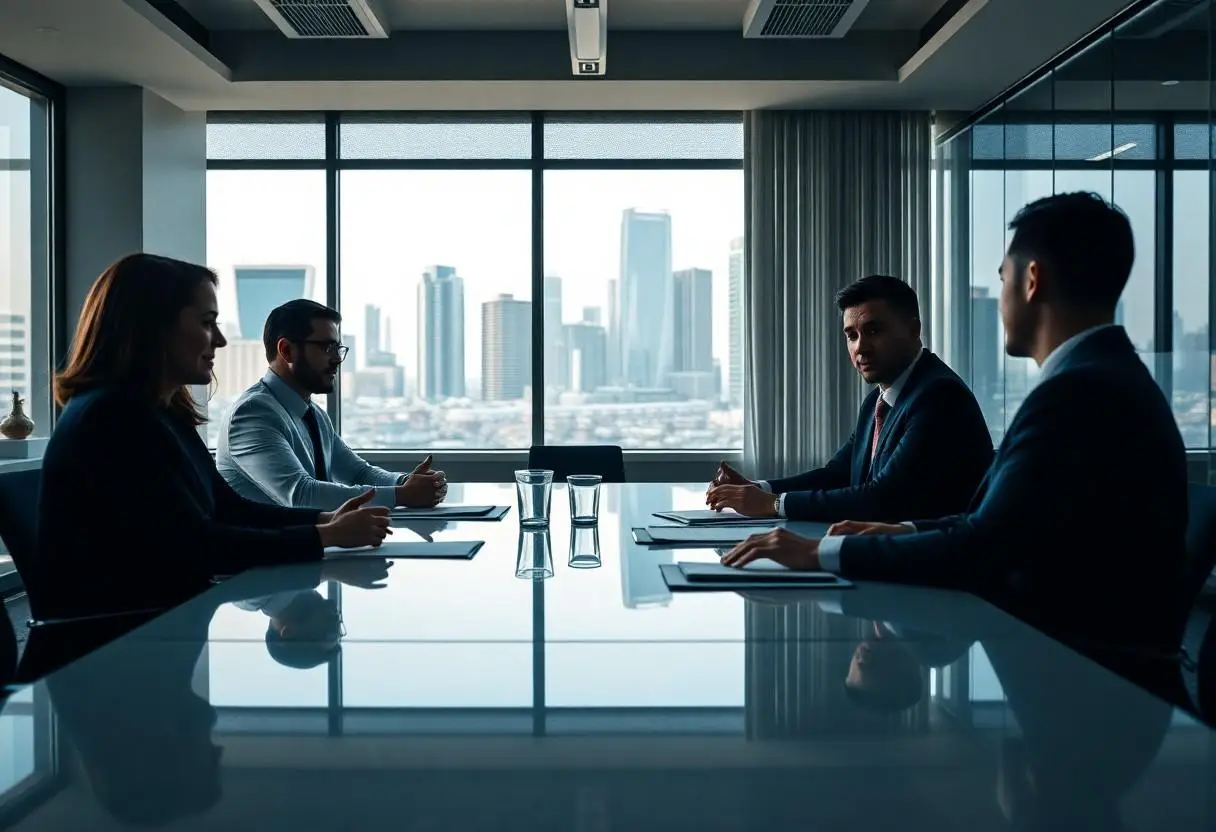 A team of criminal lawyers discussing SEO in their office in St Leonards, Sydney.