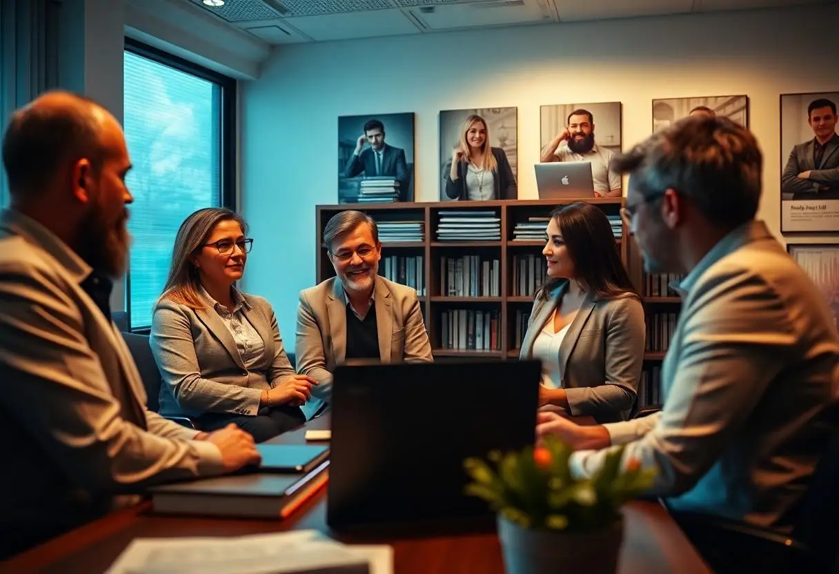 A group of family lawyers discussing SEO tactics in their office in Dandenong, Victoria.