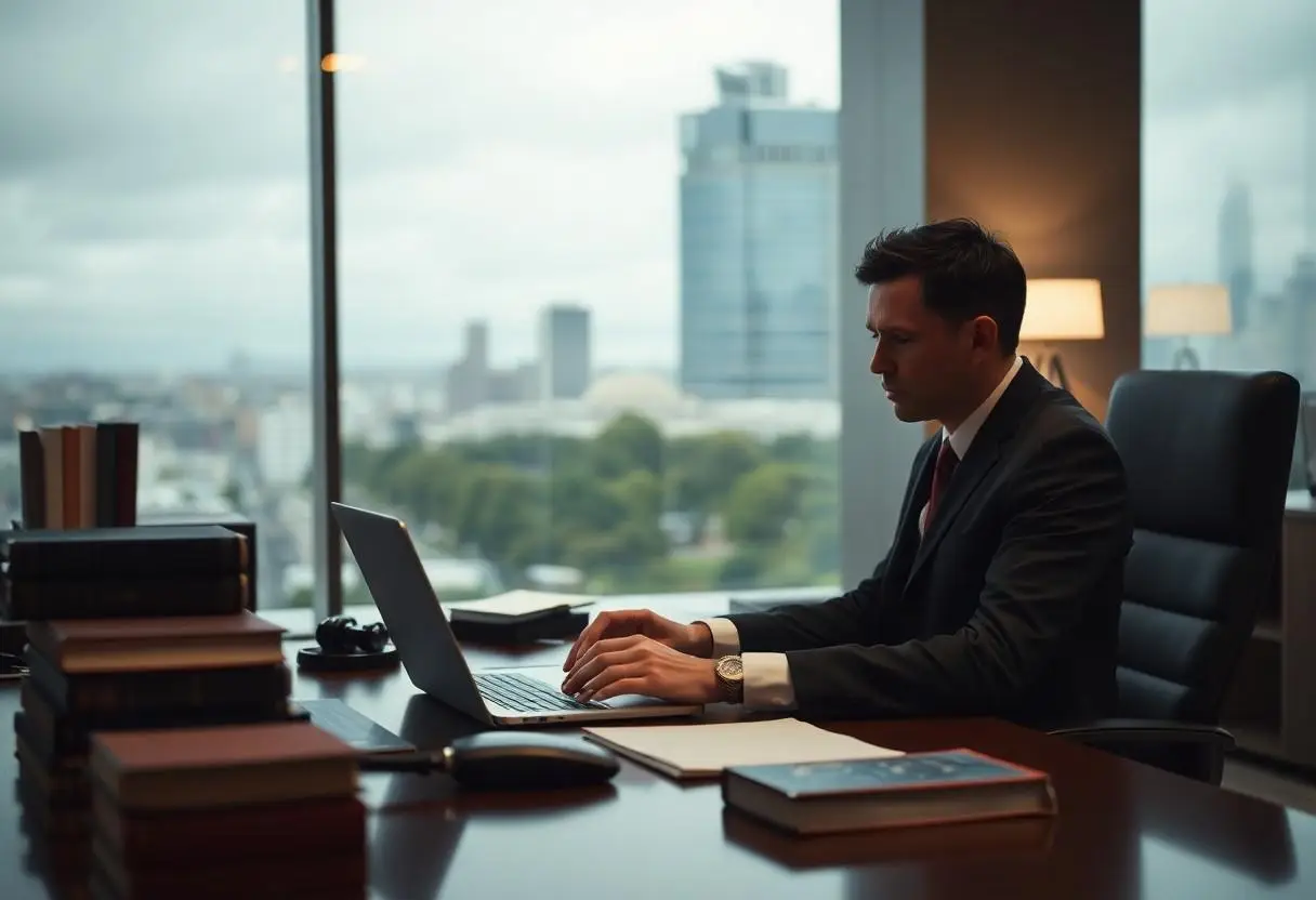 A criminal lawyer working on SEO in his office in Macquarie Park, Sydney.