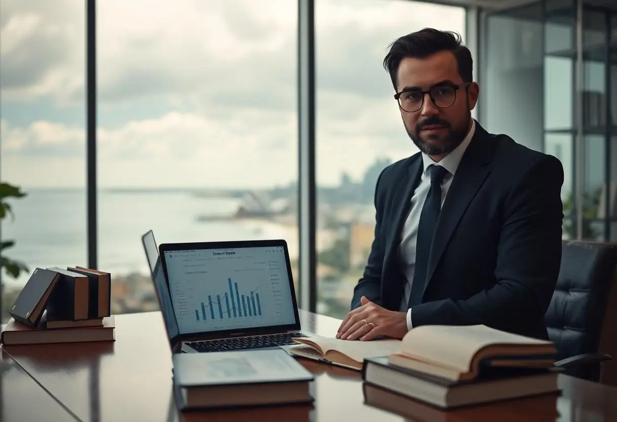 A criminal lawyer sitting in his Dee Why office.