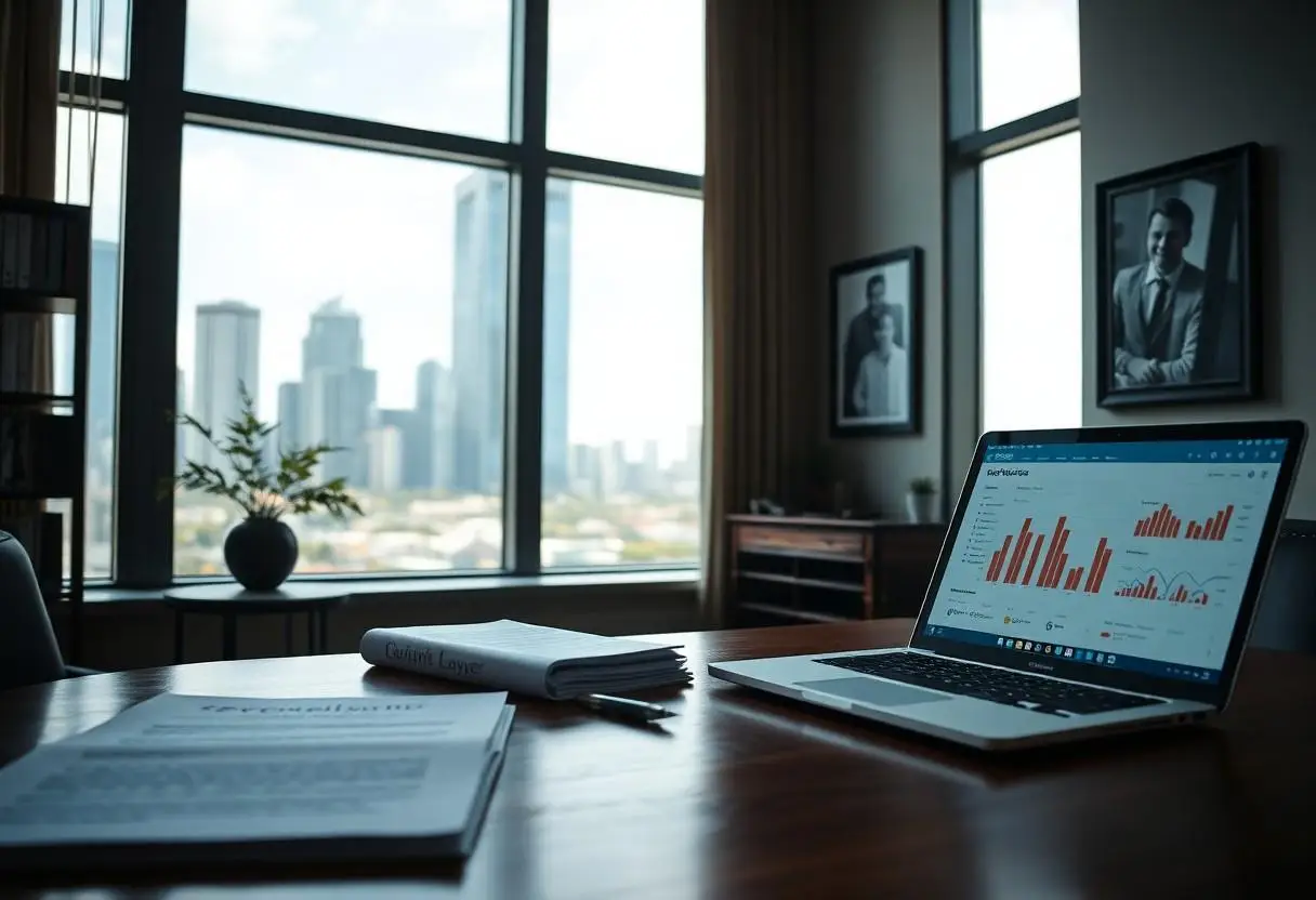 A Family Lawyer office with a laptop on a desk in Docklands, Melbourne.