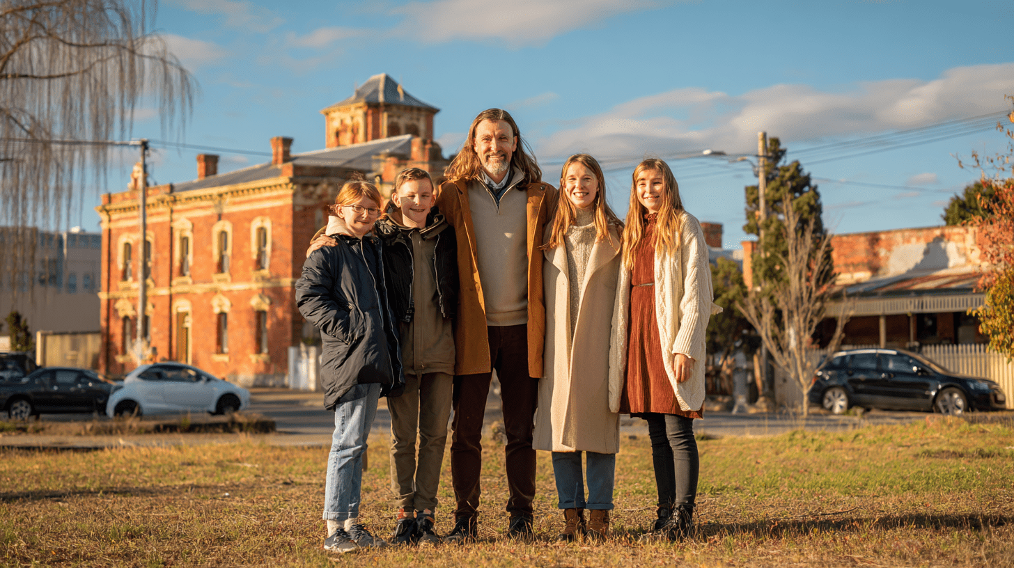 A family standing outside in Bendigo.