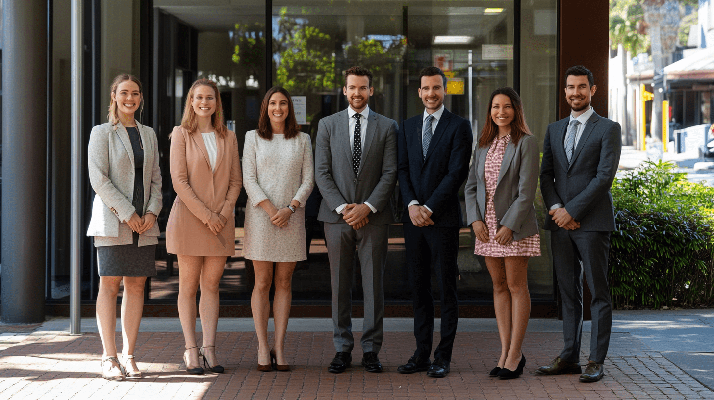 A team of lawyers standing outside their office in Bundaberg.