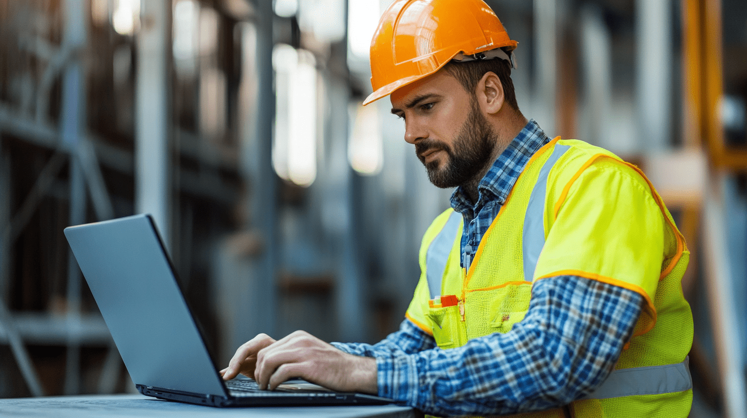 A builder working in his SEO on his laptop.